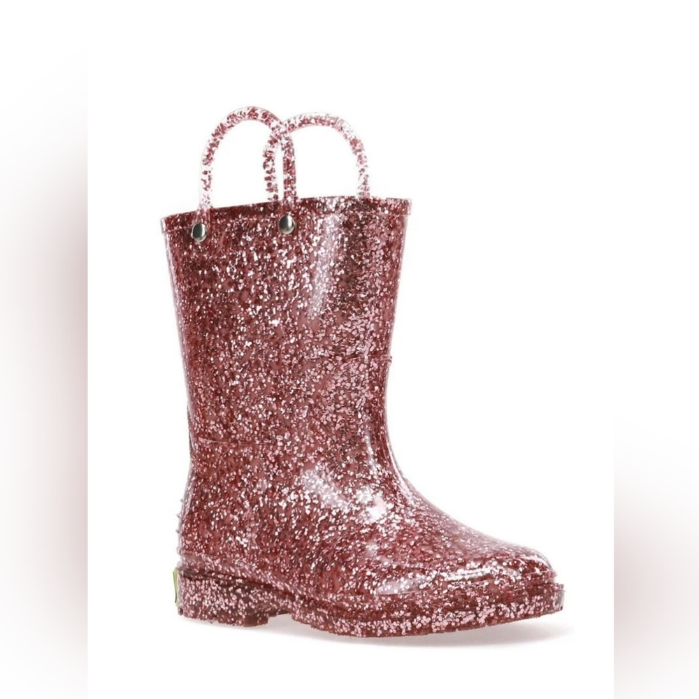 NIB Western Chief Kids Rose Gols Glitter Waterproof Rain Boots - 8- Sparkle